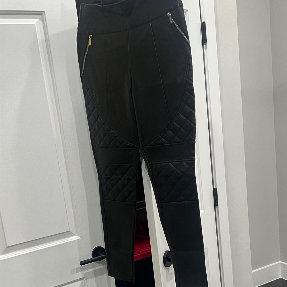 Black Quilted Pants with Zipper Details - Picture 1 of 7